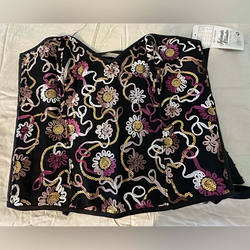 Beautiful floral ribbon and embroidered corset